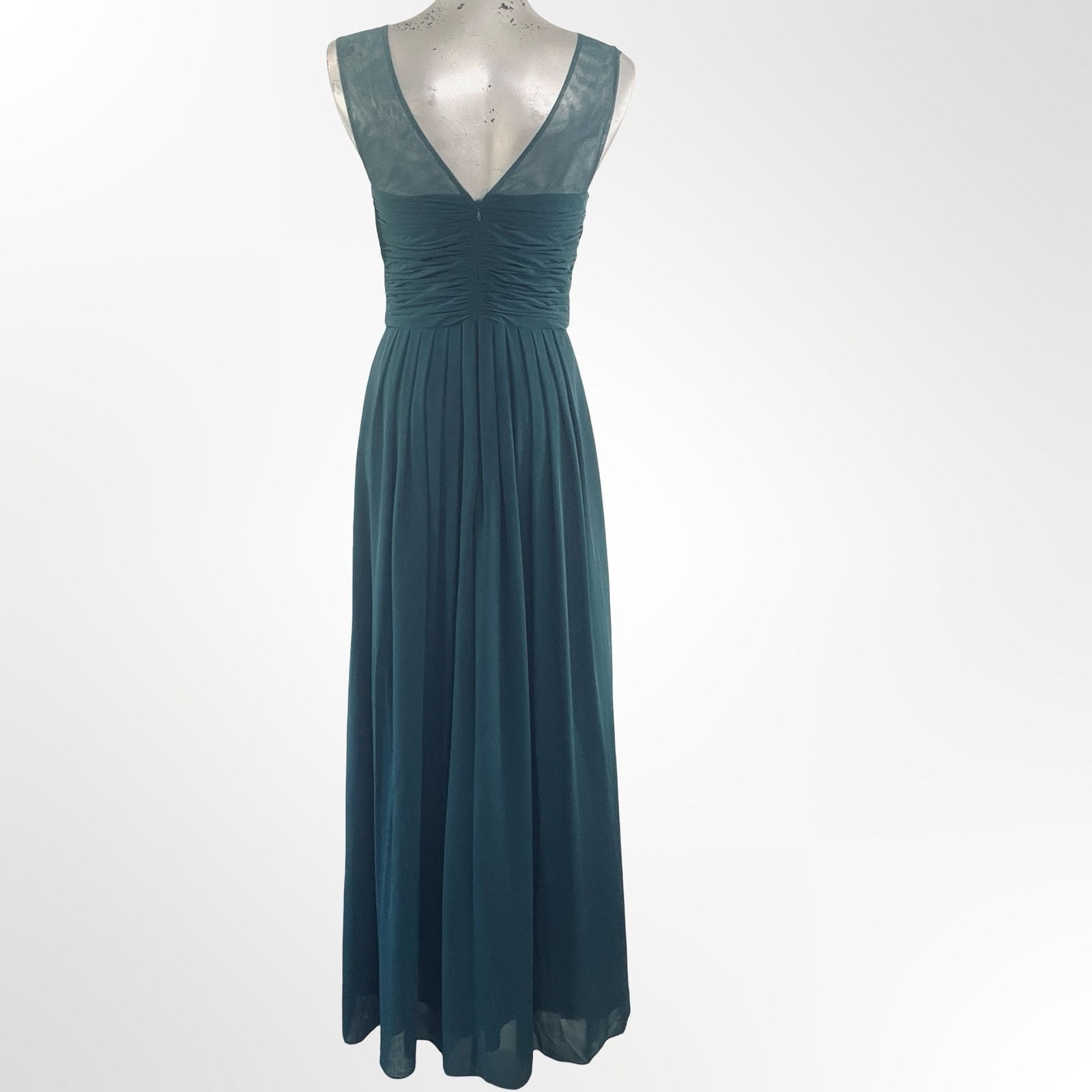 Decode 1.8 Teal Ruched Chiffon Evening Gown with Embellished Illusion Neckline