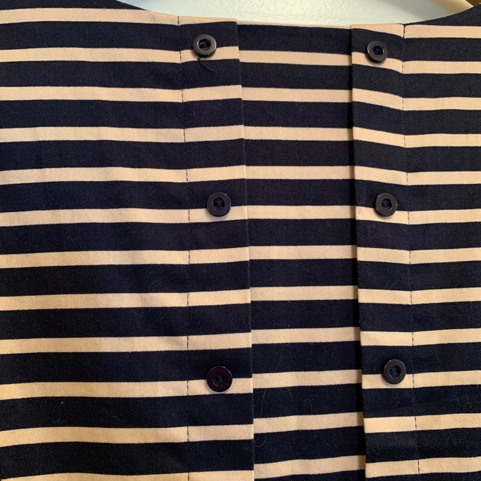 Monteau Chevron Striped Sleeveless Dress L Nautical Structured Preppy Navy Beige