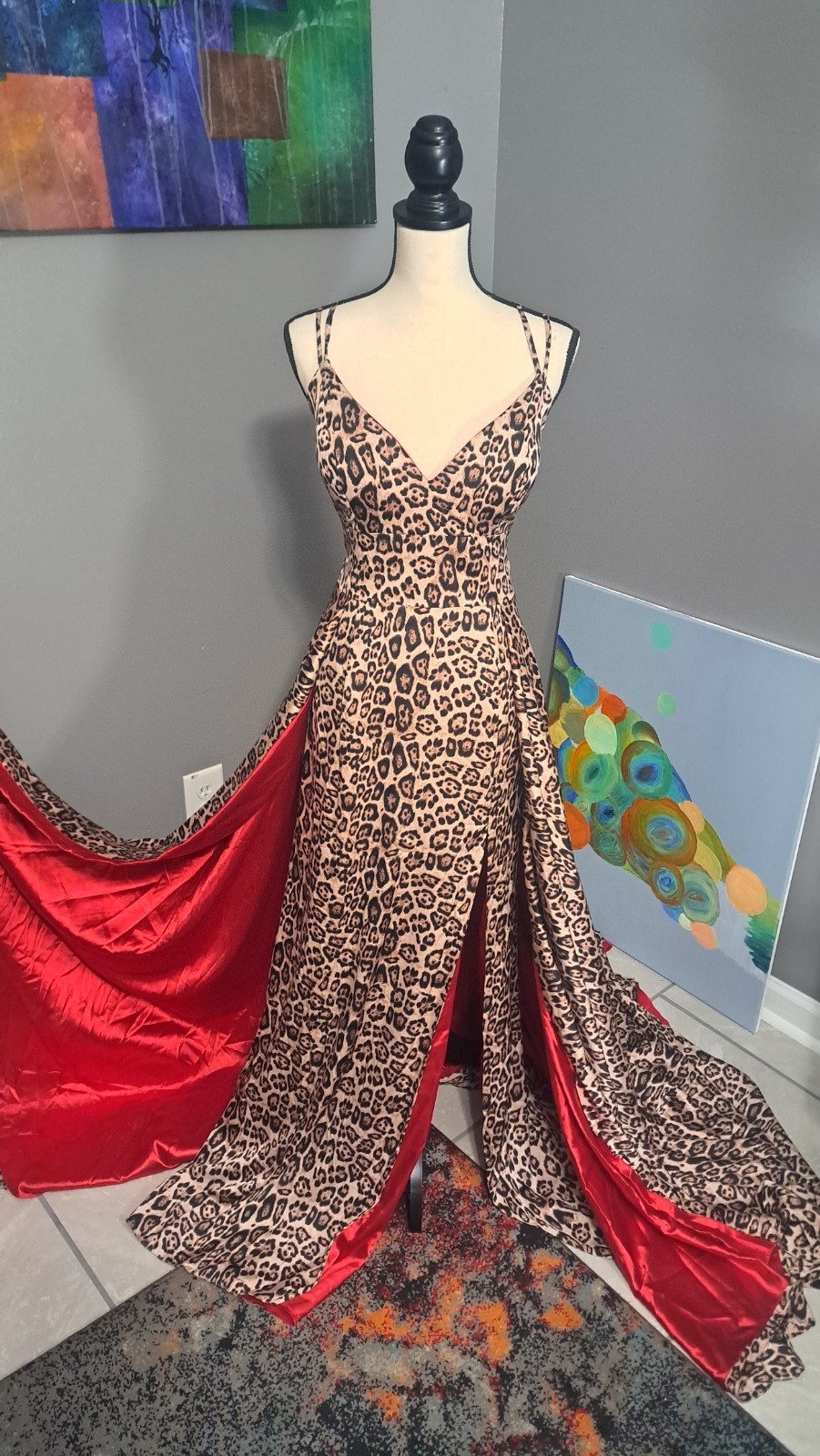 Mori Lee Cheetah With Red Underlay And Long Train Evening/Formal Dress Size 14