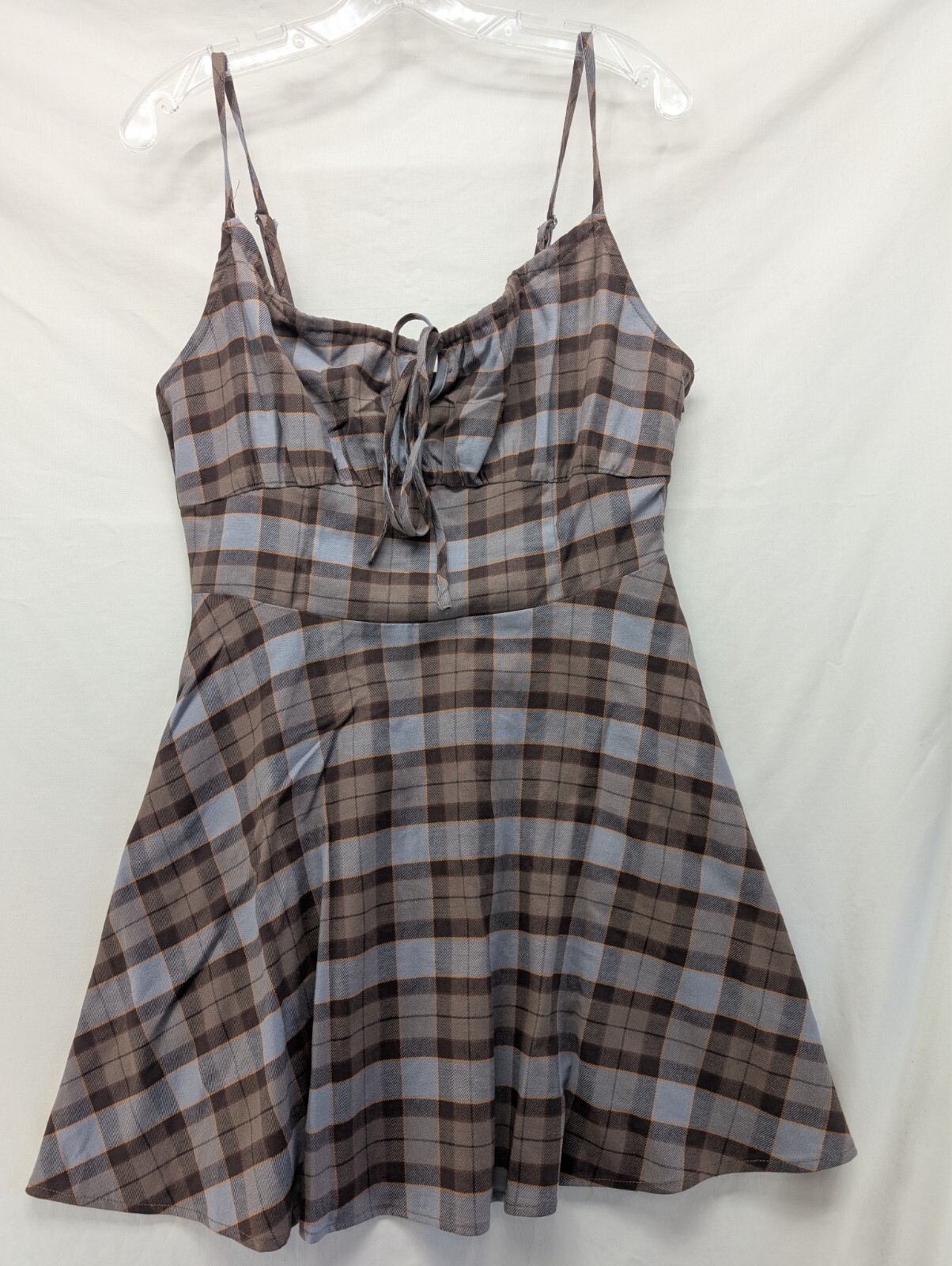 Thorn & Fable Brown & Grey Plaid Twofer Dress Size Medium