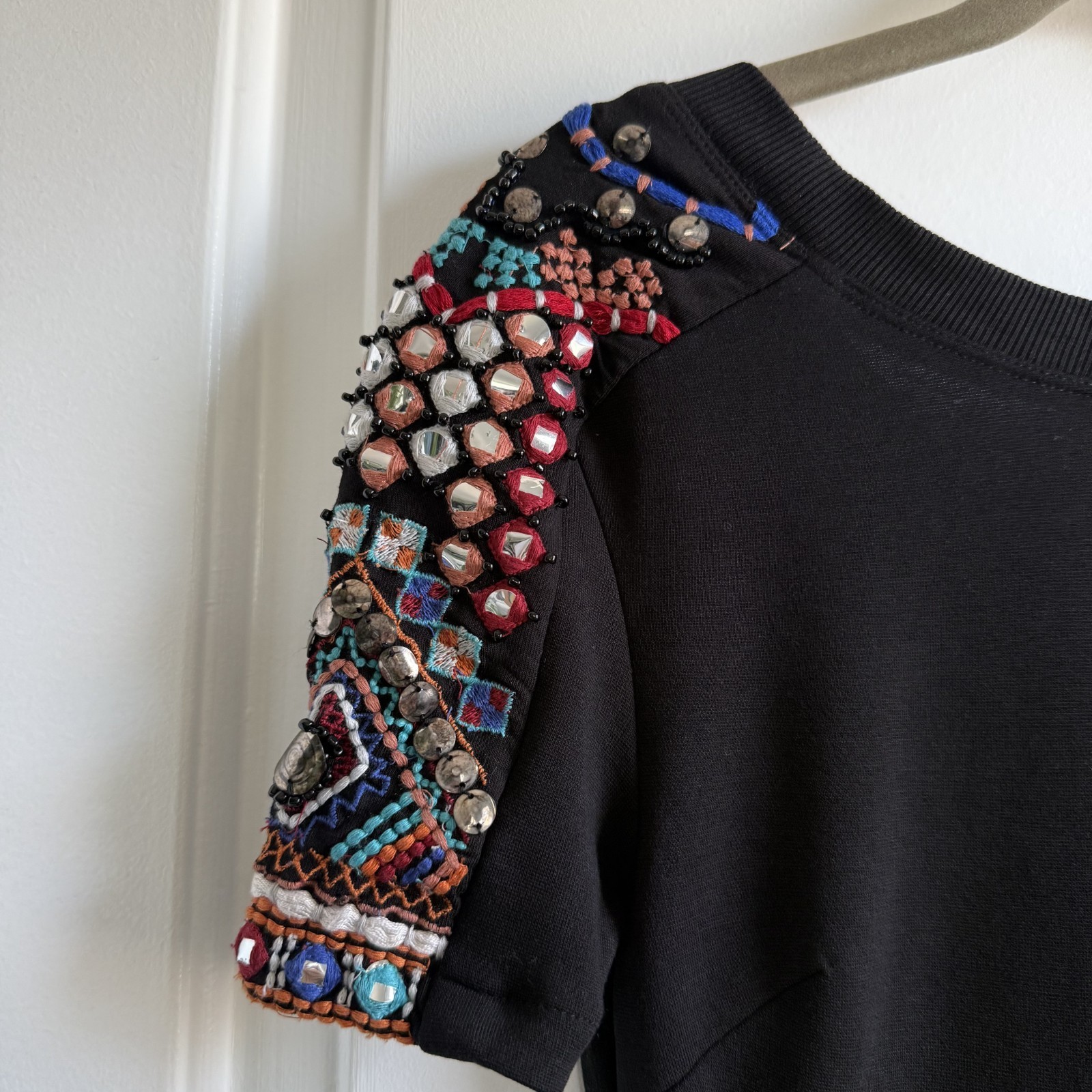 Zara Trafaluc Sz S Black Embellished Beaded Sleeve Fitted Mini Dress Whimsigoth