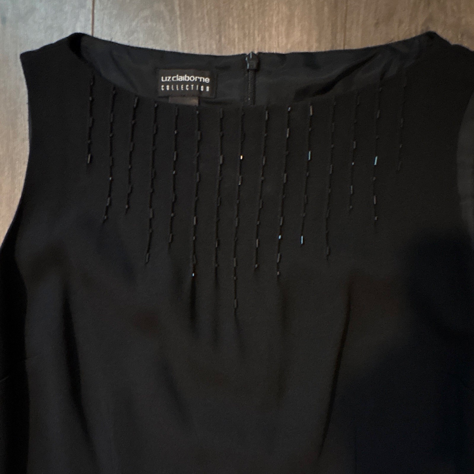 Liz Claiborne Collection Black Beaded Sheath Dress Lined Zip Round Neck Knee 8