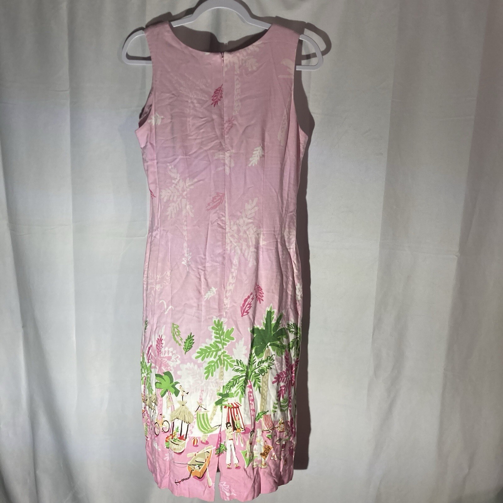 K STUDIO pink multicolor beach scene sleeveless rayon shift dress 8
