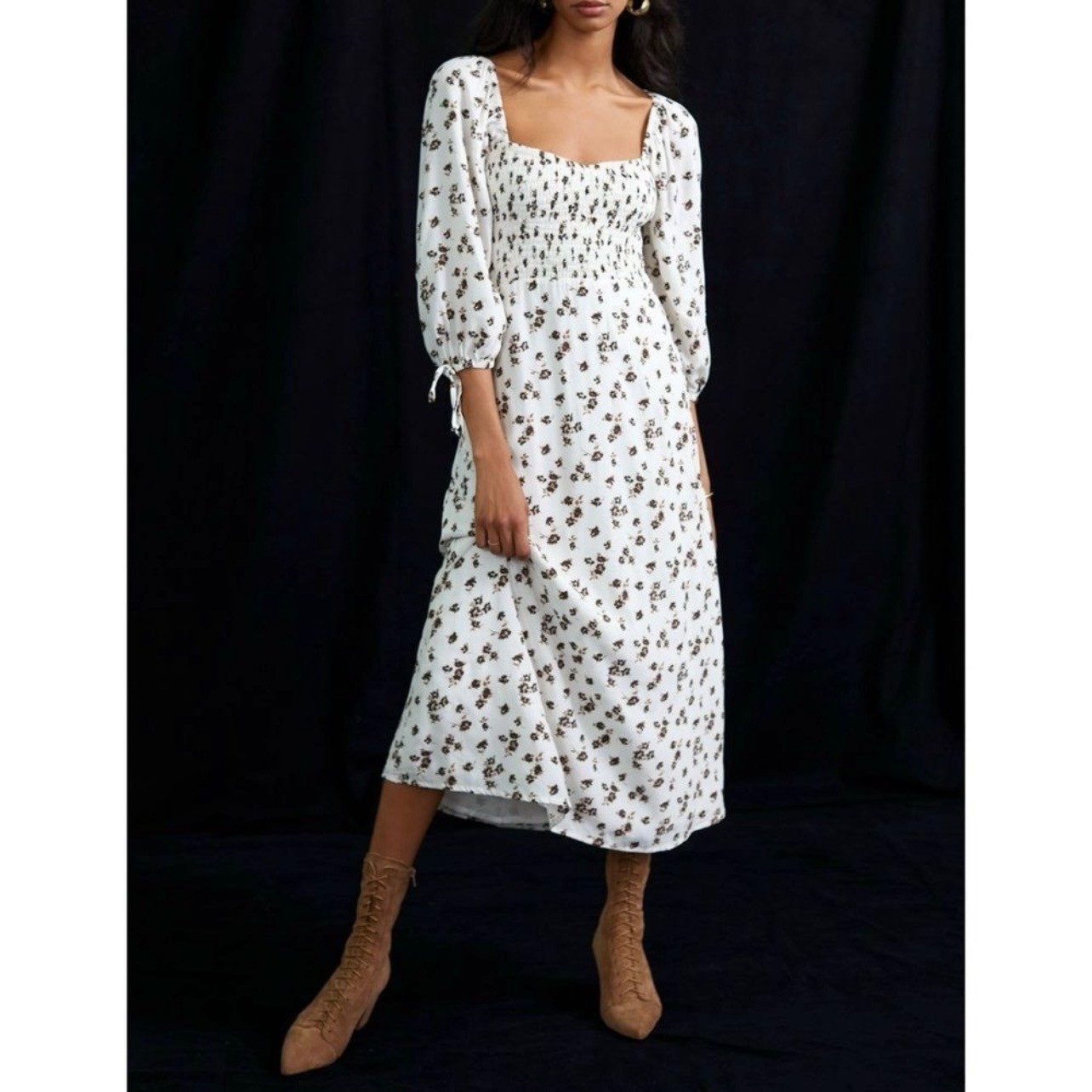 Faithfull the Brand Paola Smocked Floral Midi Dress Women’s 8
