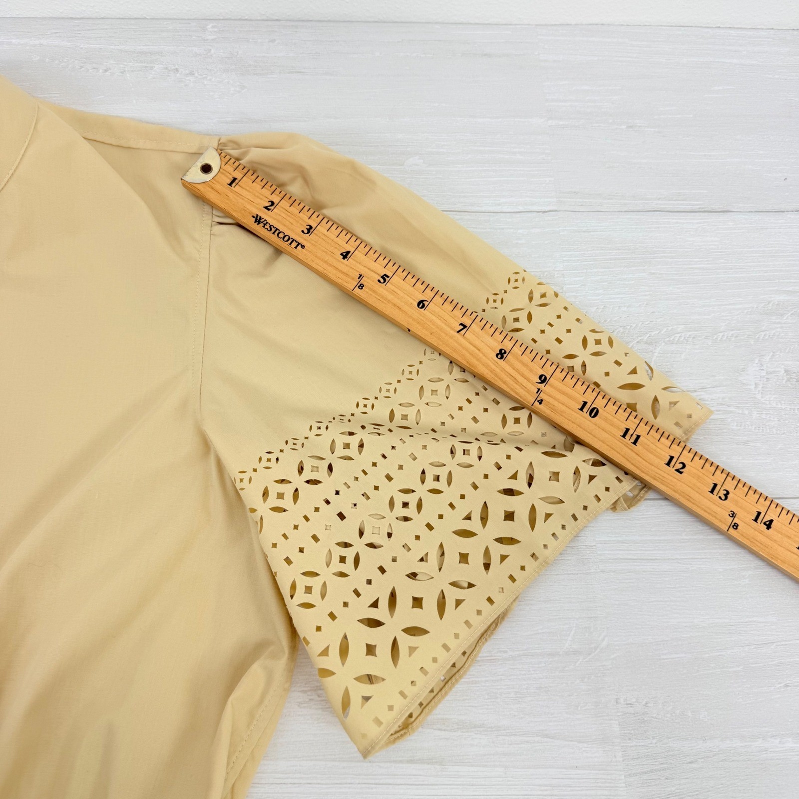 Lauren Ralph Lauren Eyelet Laser Cut Poplin Midi Dress Size 8 Beige Feminine