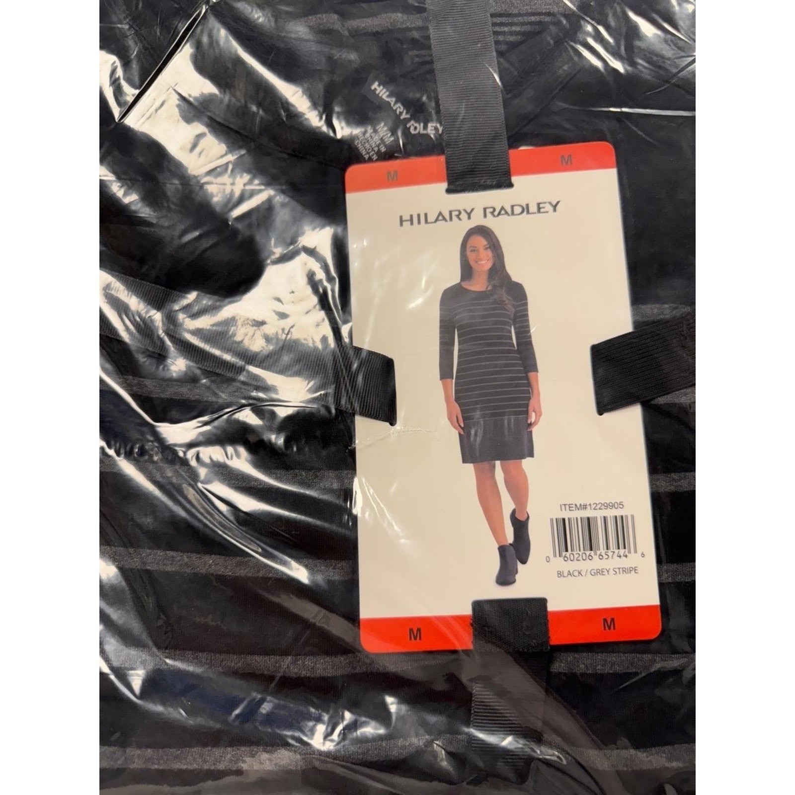 NWT Hilary Radley Black & Grey Stripe Knit Dress Medium