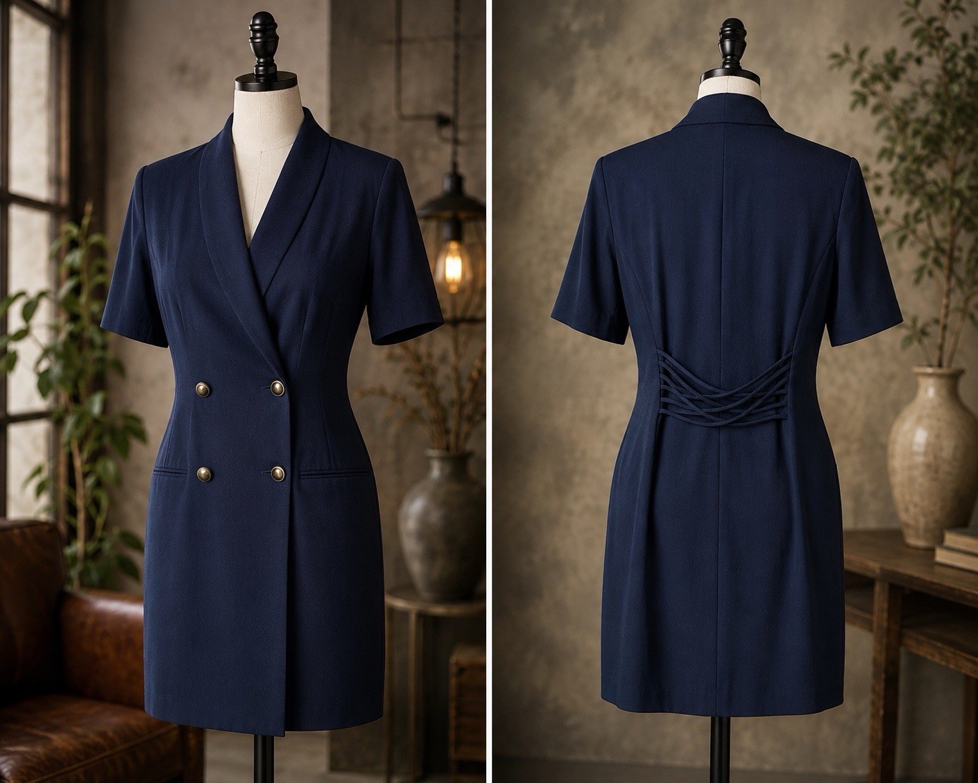 Dani Max Women’s 6 Navy Solid V-Neck Sheath Dress Short Sleeve Pockets