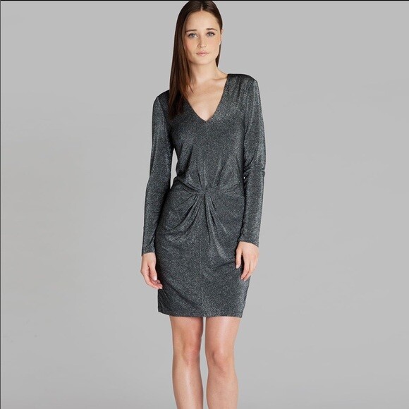 Ted Baker Lizzy Silver Black Metallic Shimmer Twist Cocktail Dress 0 1 US 2 4 ?
