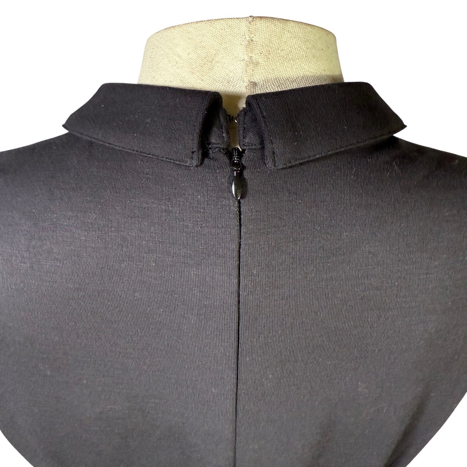 LOFT Black Collared Short Sleeve Pocket Shift Dress Gold Crest Buttons XLP FA23