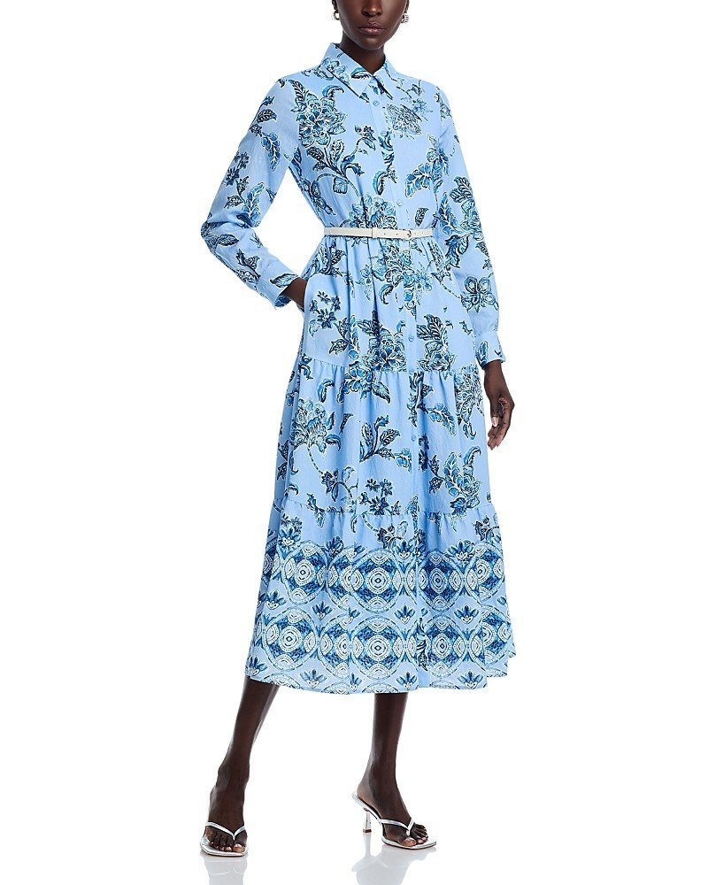 Elie Tahari The Caroline Linen Blend Printed Dress Women’s 14 Estate Garden