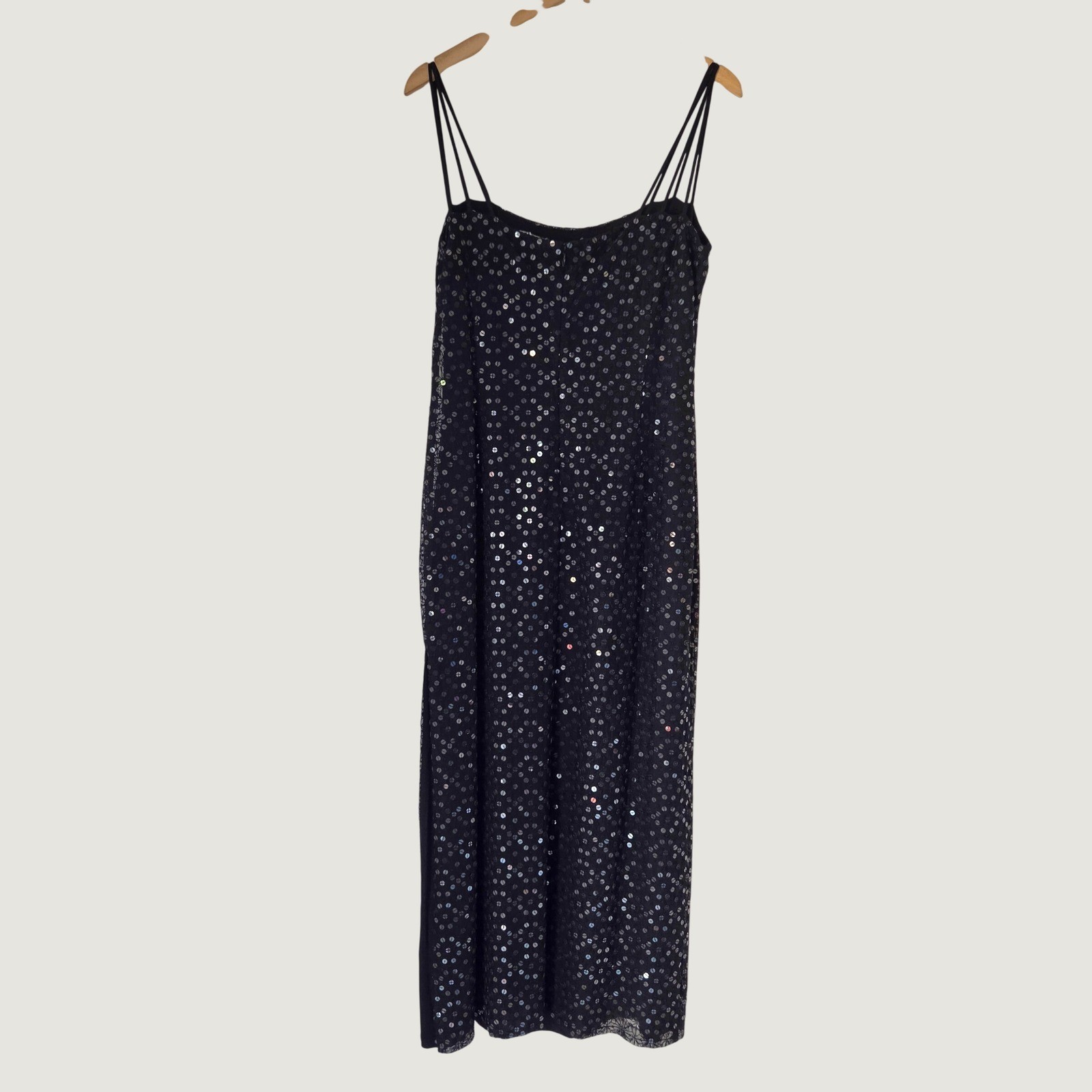 Escada Elements Navy Blue Sequin Cowl Neck Maxi Triple Strap Gown EU42 US10