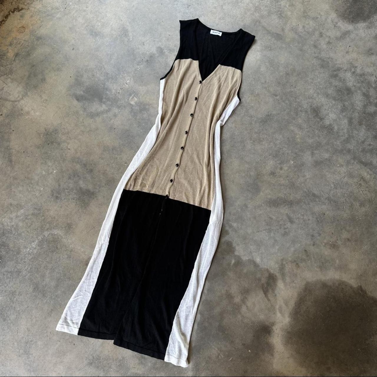 Suzy D black, beige, and white color-blocked maxi dress