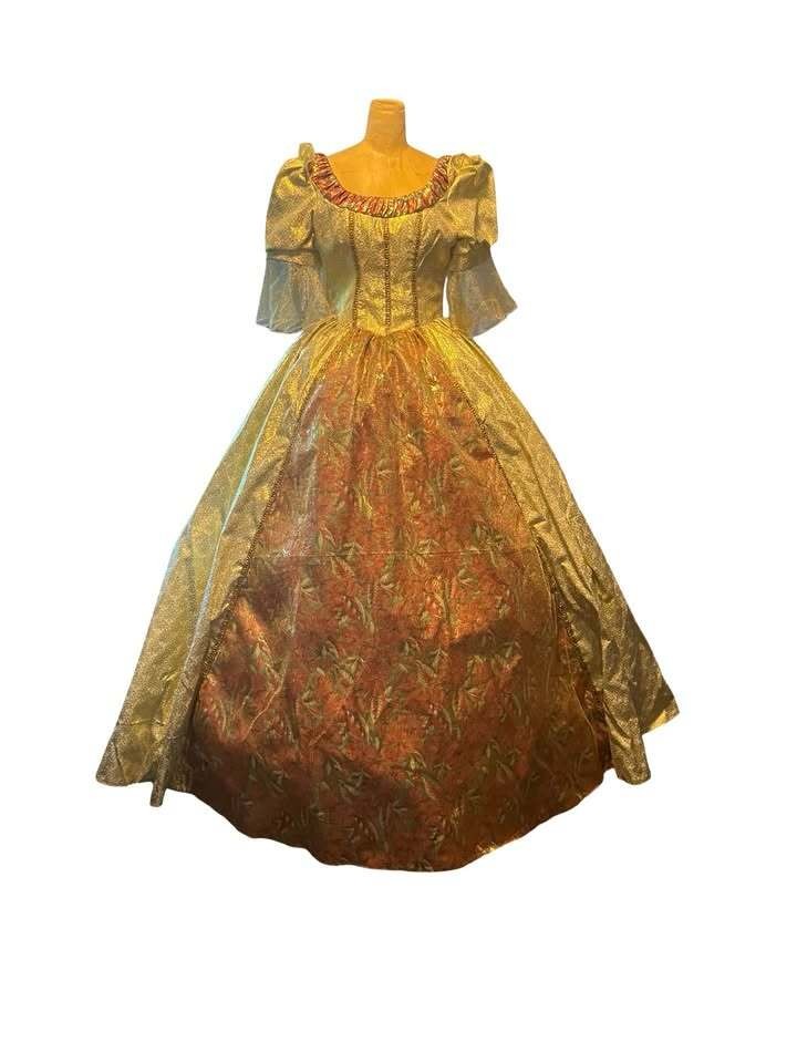 Gold and Floral Brocade Rococo Style Ball Gown Costume