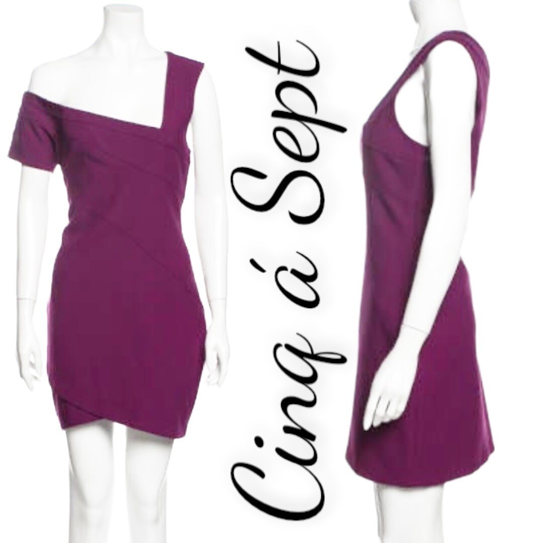 Cinq a Sept Coralisa Raspberry Asymmetric Cocktail Mini Sheath Dress, Size 10