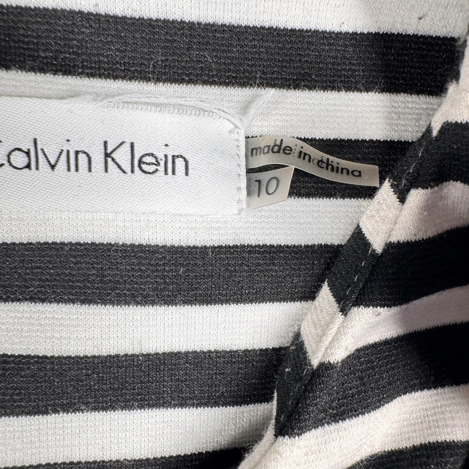 Calvin Klein Black White Striped Stretch Sheath Dress Women’s 10 Sleeveless