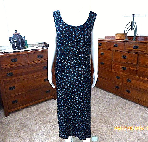 VINTAGE CALIFORNIA KRUSH DITZY PRINT CRINKLED RAYON DRESS M-L