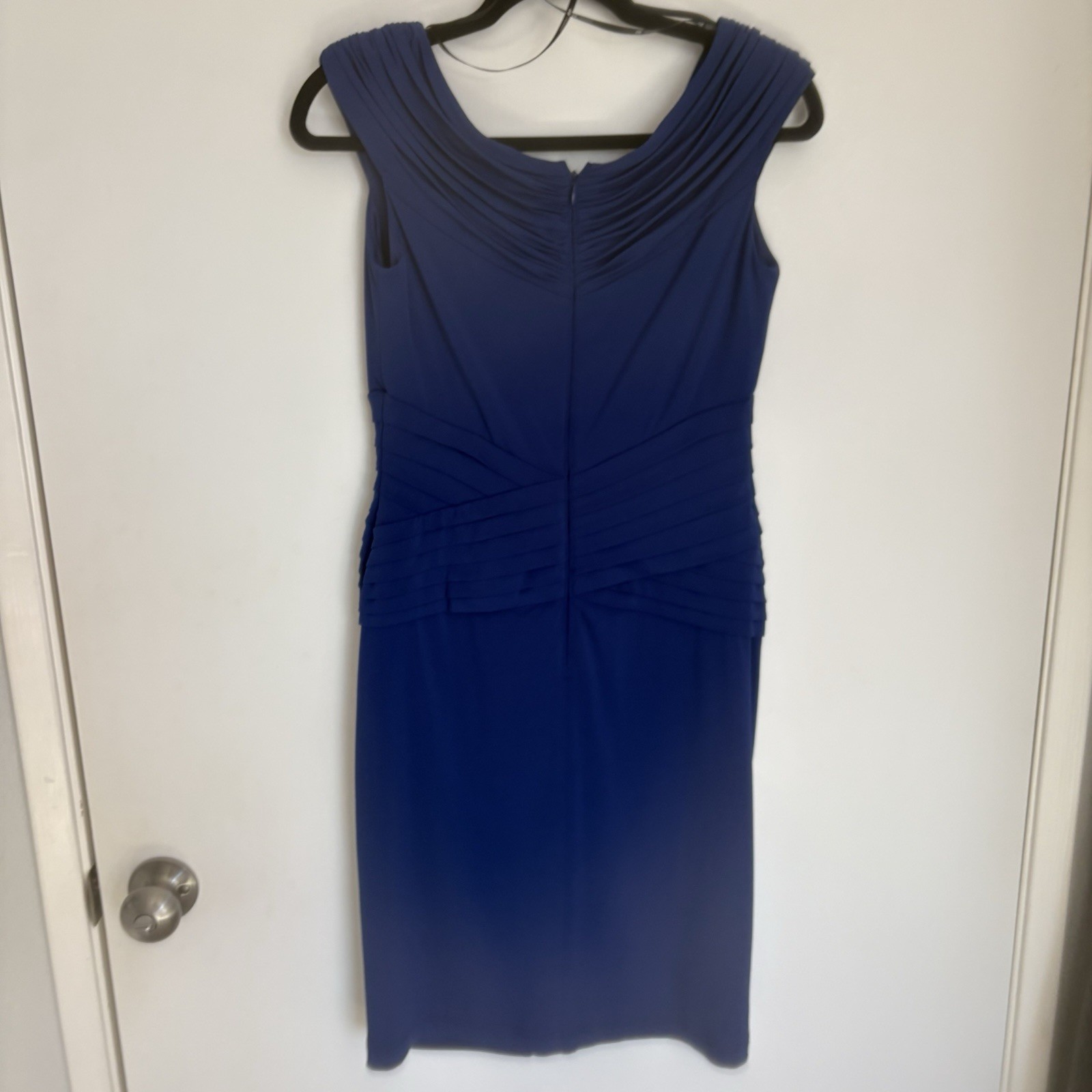 Tadashi Shoji Royal Blue Pleated Layered Sheath Bodycon Dress Blue Small