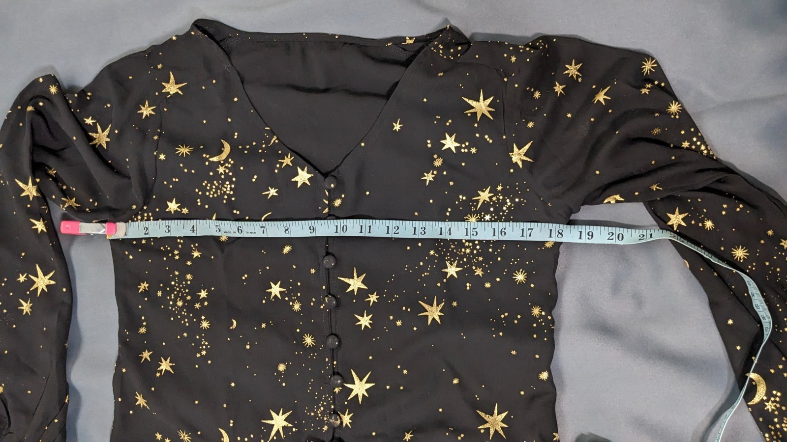 Black V-Neck Celestial Dress Gold Foil Constellation Print Small