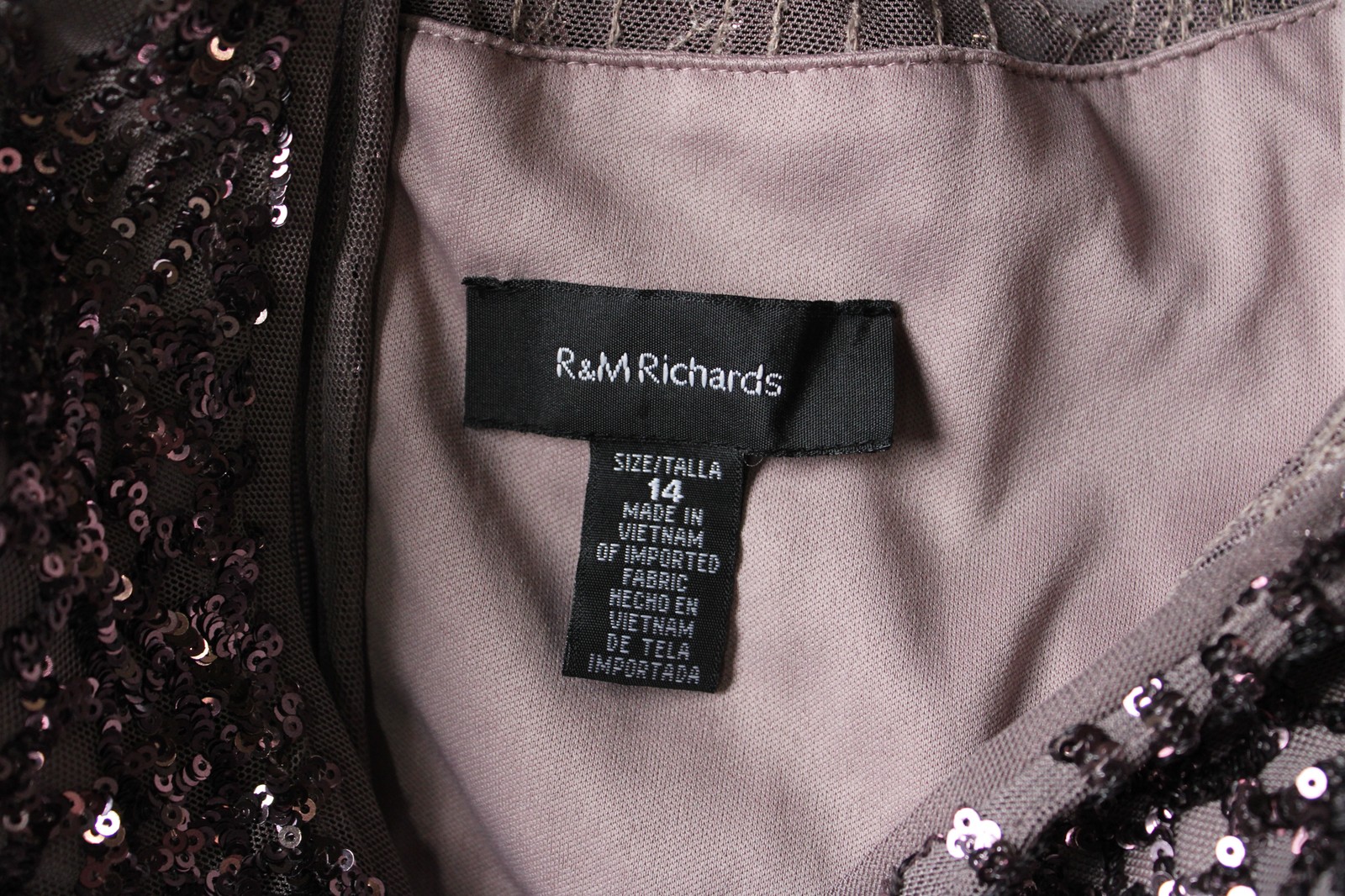 R&M Richards Women’s Shimmer Glitter Cocktail High Low Dress AR8 Mocha Size 14