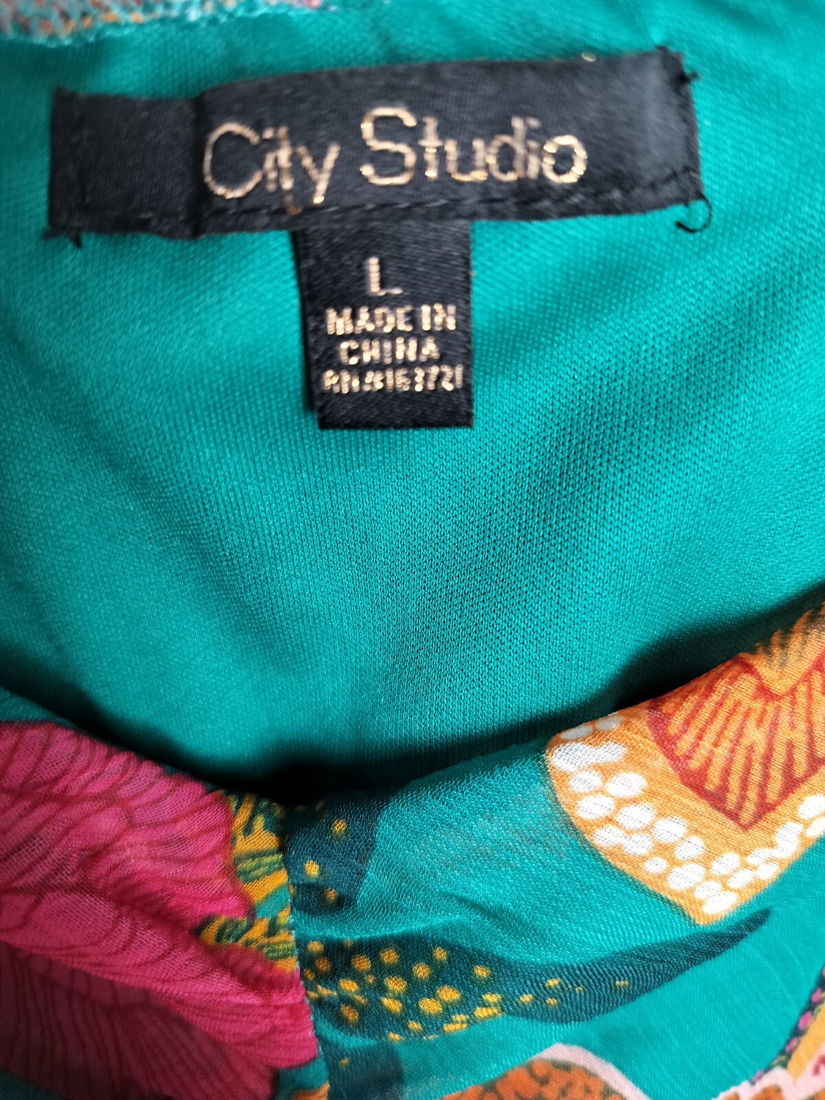 City Studios Orange-Teal Floral Print Off-The-Shoulder Midi Dress L Coastal Boho