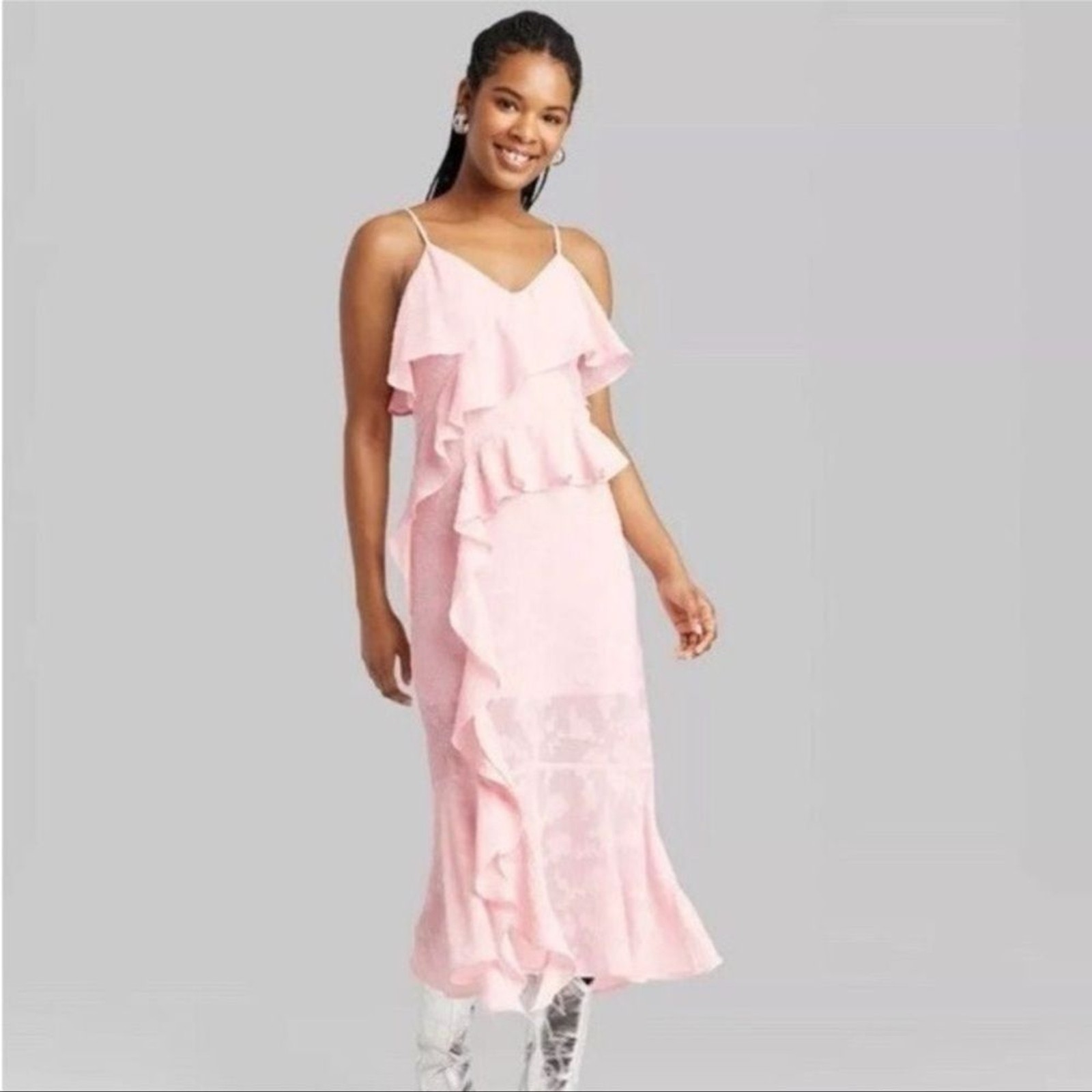Wild Fable Ruffled Pink Boho Midi Dress Size Large | NWT