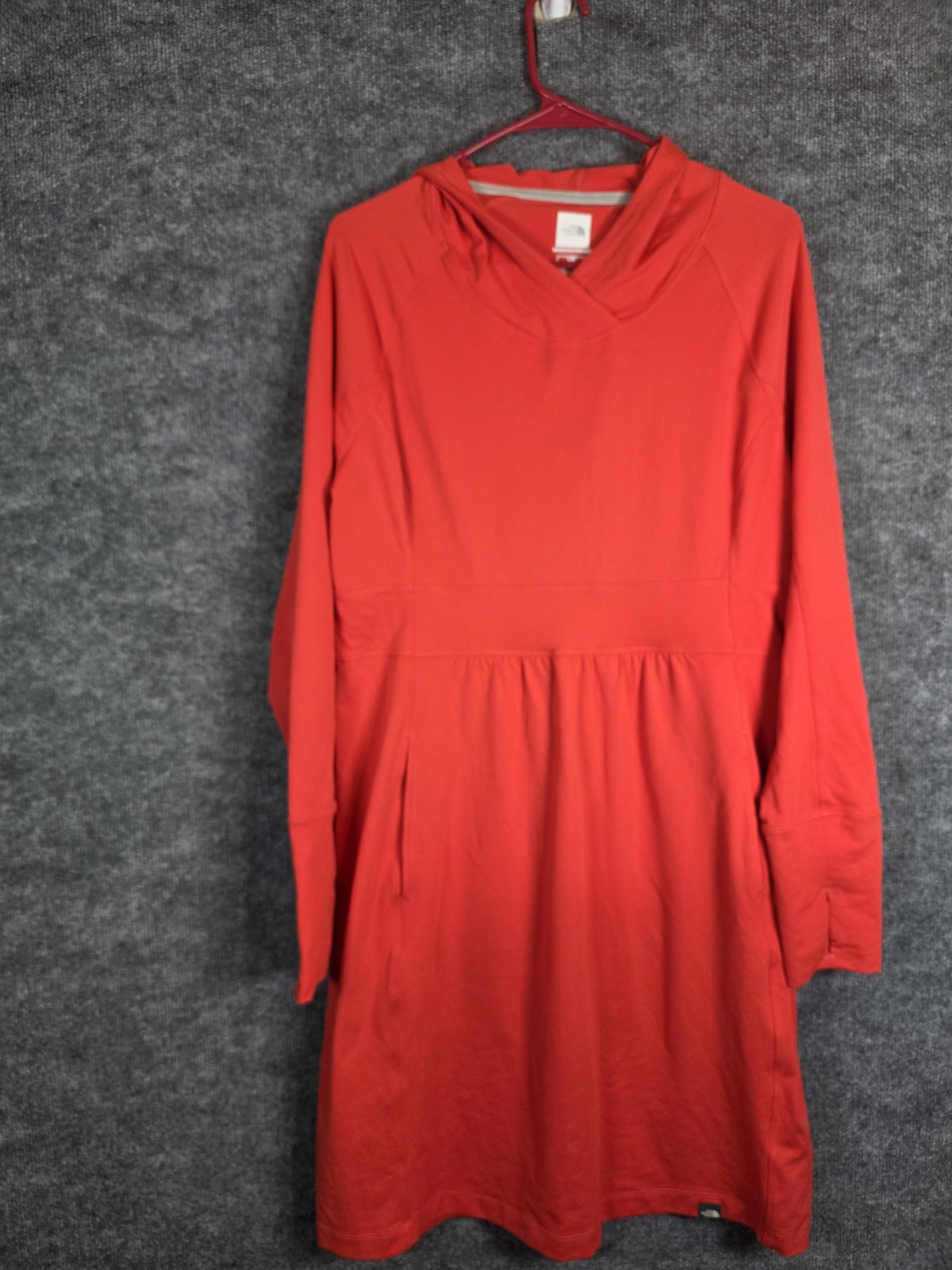 The North Face Dress Womens Large Red Hooded FlashDry Long Sleeve Pockets