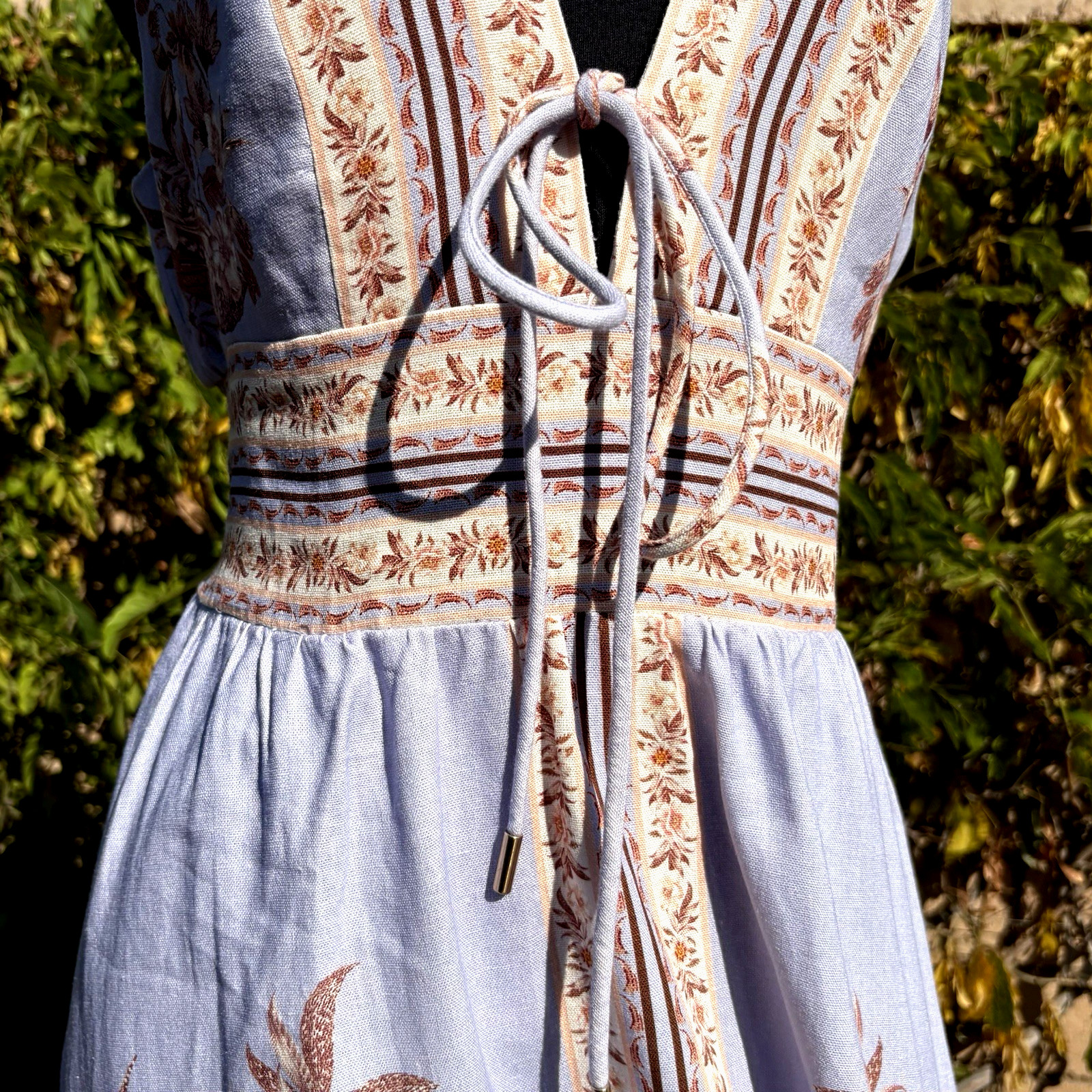 Caroline Constas M Lavender/ floral print sleeveless linen Blend Maxi Dress-NWT