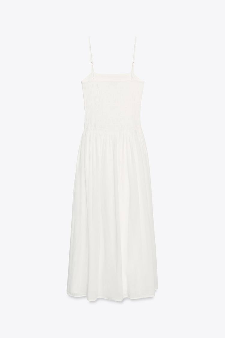 ZARA EMBROIDERED FLORAL OYSTER WHITE MIDI DRESS M