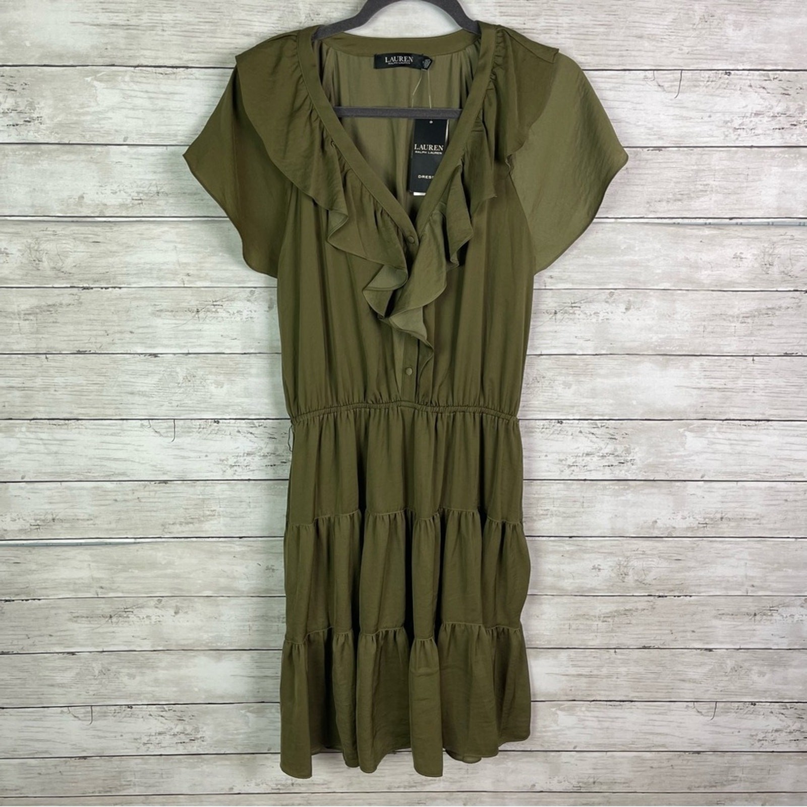 Lauren Ralph Lauren Satin Mini Dress Olive Fern Size 10