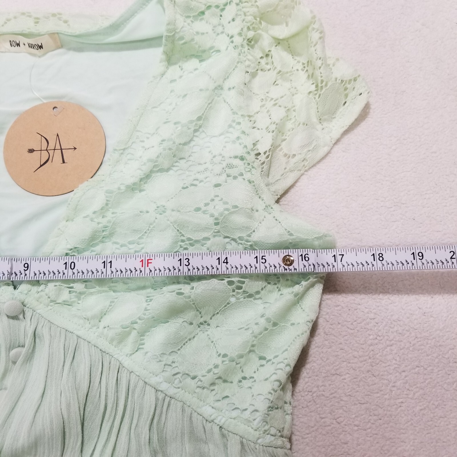 NWT Bow + Arrow Green V Neck Dress Lace Buttons Lined Medium 033