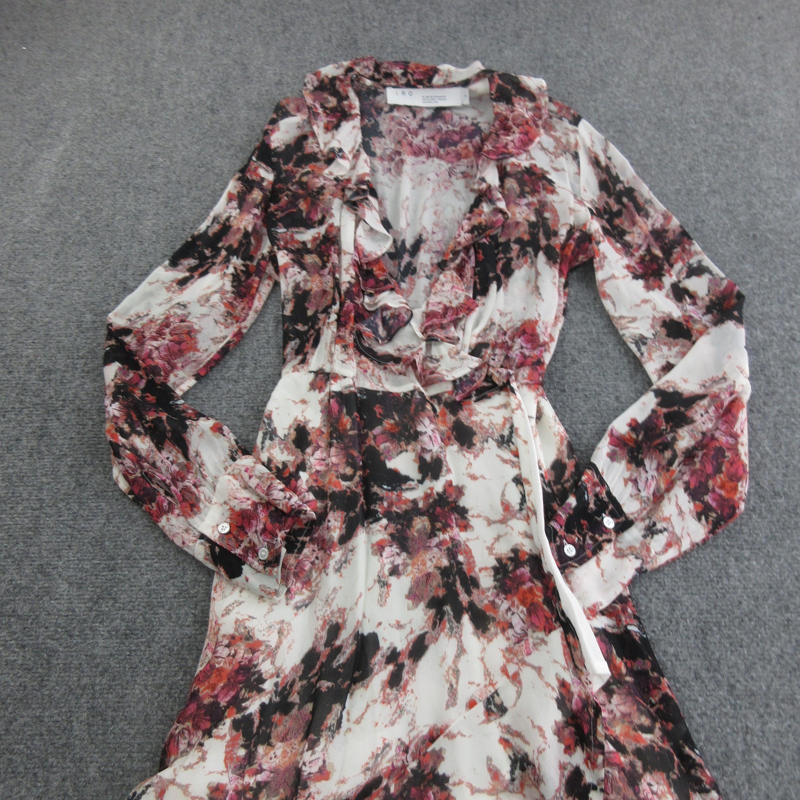 IRO Dress Womens 36 Multicolor Floral Chiffon Garden Wrap Maxi Hi Low Ruffle