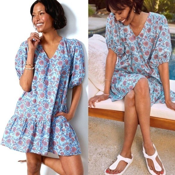 Sundry Evereve Oceana Floral Boho Paisley Print Blue Orange Mini Dress 3/large