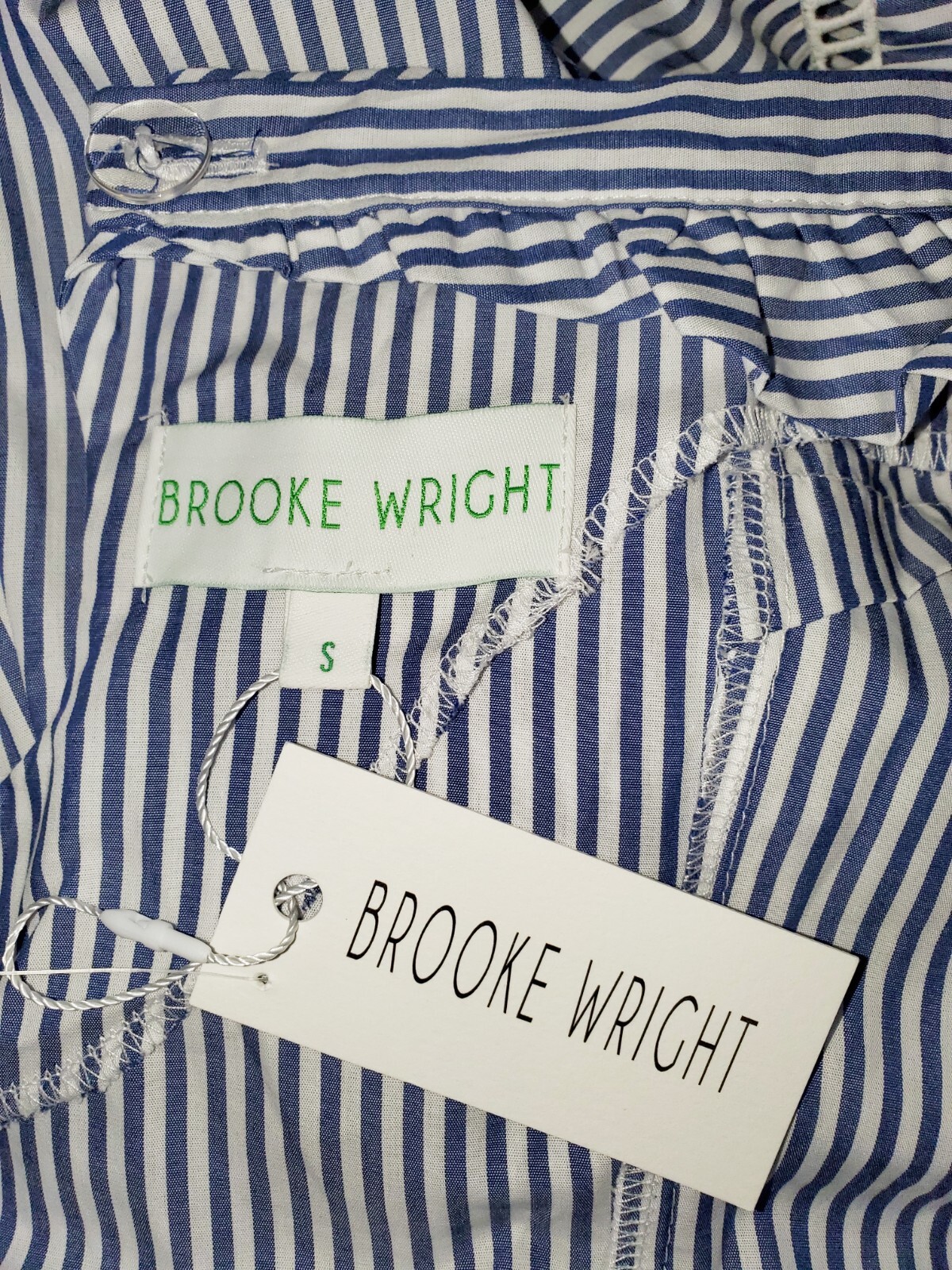 NWT Brooke Wright Cha Cha Maxi Dress Size Small Blue White Stripe Ruffled