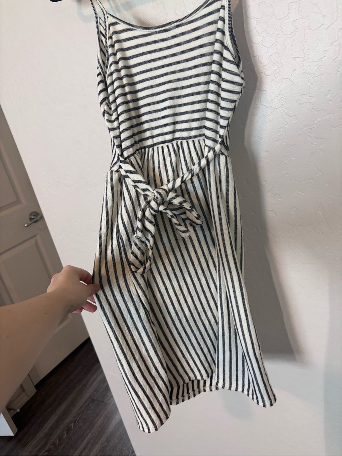 Caution to the Wind Gray White Striped Mini Dress Button Front Women’s Small
