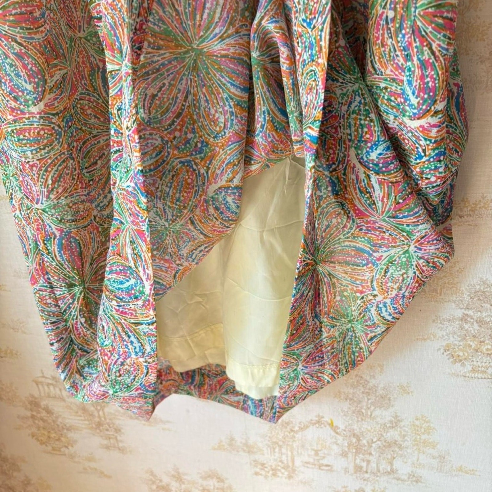 Vintage 50s 60s rainbow floral print short sleeve square neck midi party dress