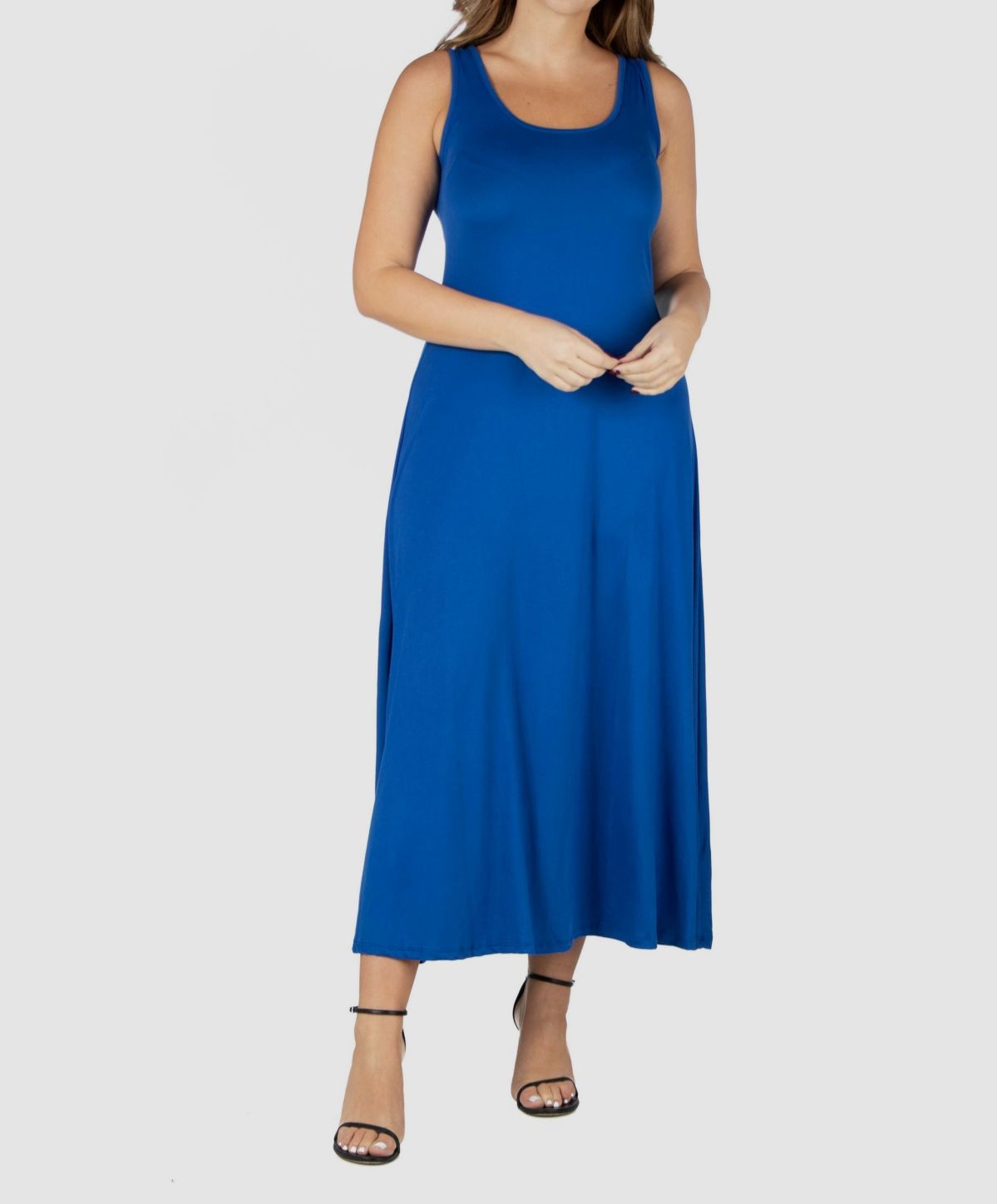 24seven Comfort Apparel Women’s Blue Simple A-Line Maxi Tank Dress Plus Size 2X