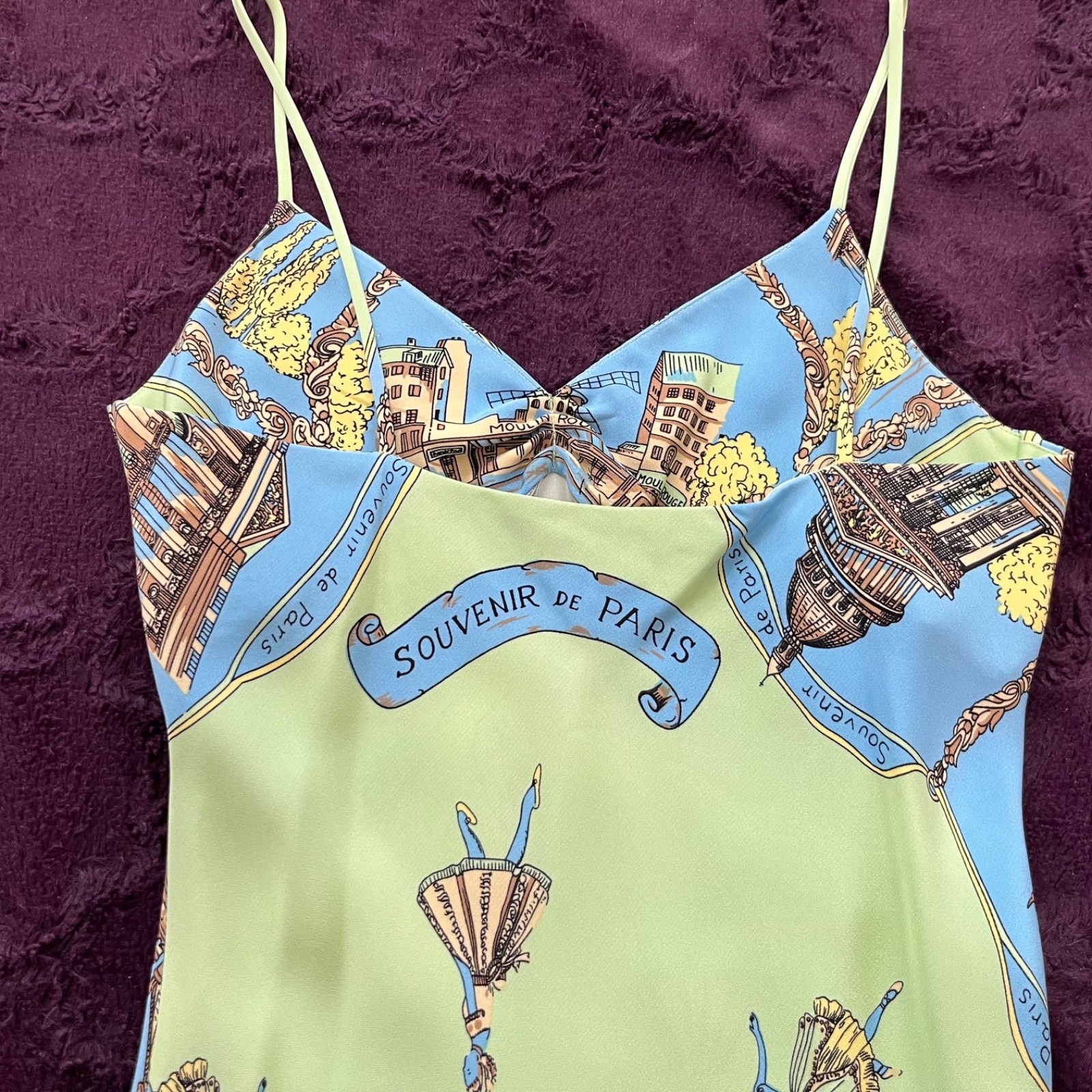 Vtg RARE Tibi Y2K “Paris Souvenir” Scarf Print 100% Silk Slip Dress Archival Sm