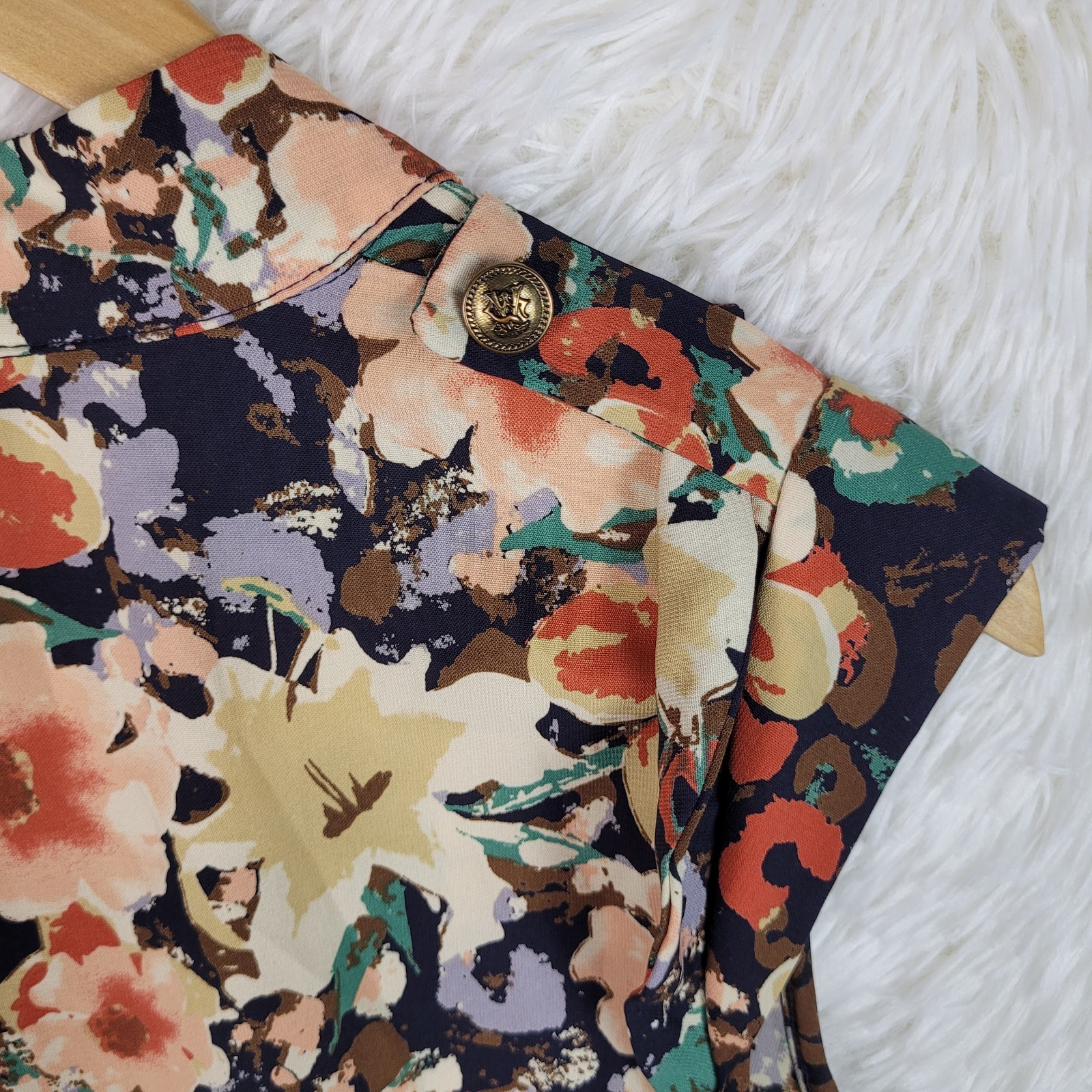 Multicolor Floral Knee Length Cap Sleeve V-Neck Dress Made In USA