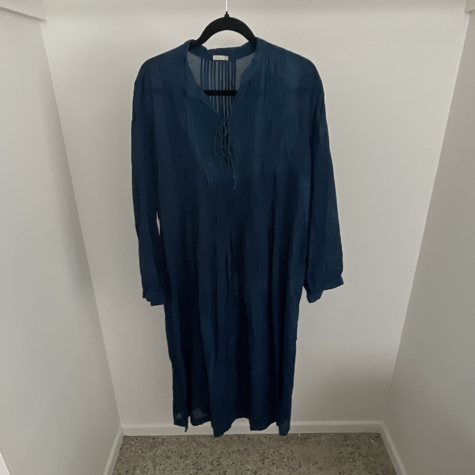 Matta NY Blue Pintuck Gauze Tunic Dress Lace Up Long Sleeve Women’s Size XL