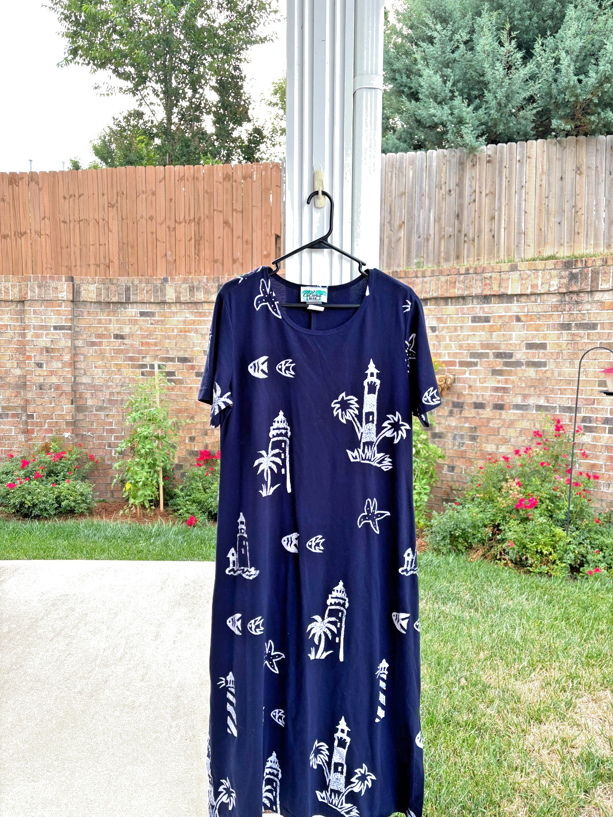 CoConut Bay Vtg USA Women’s Navy/White Nautica Print Maxi Dress Petite L