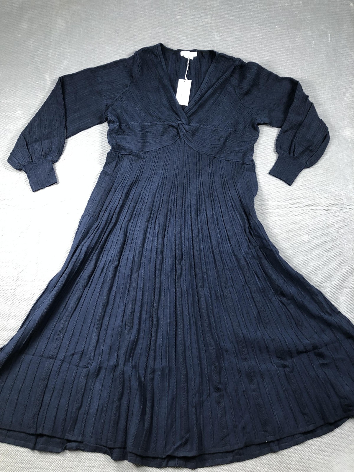 Boden Sweater Dress Womens 20-22R Plus Blue V Neck Puff Sleeve Fit Flare NWT