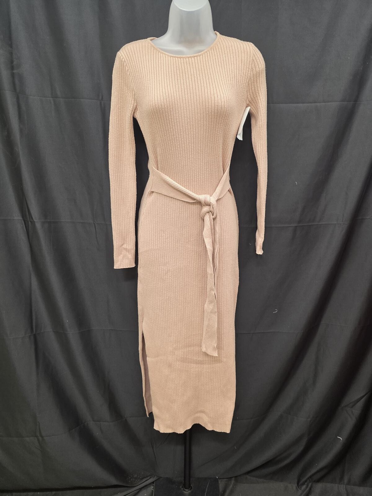 Women’s Ribbed Knit Tie Waist Bodycon Midi Sweater Dress M