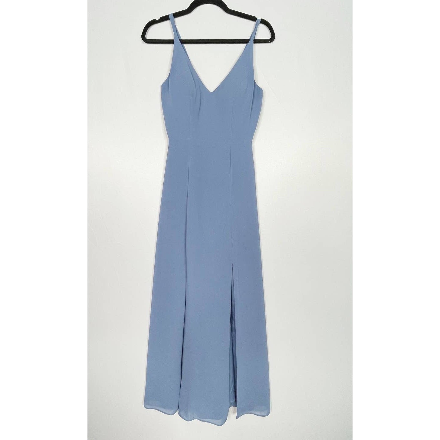 Social Bridesmaids Size 2 Larkspur Blue #8187 Dual Spaghetti Strap Crepe Dress