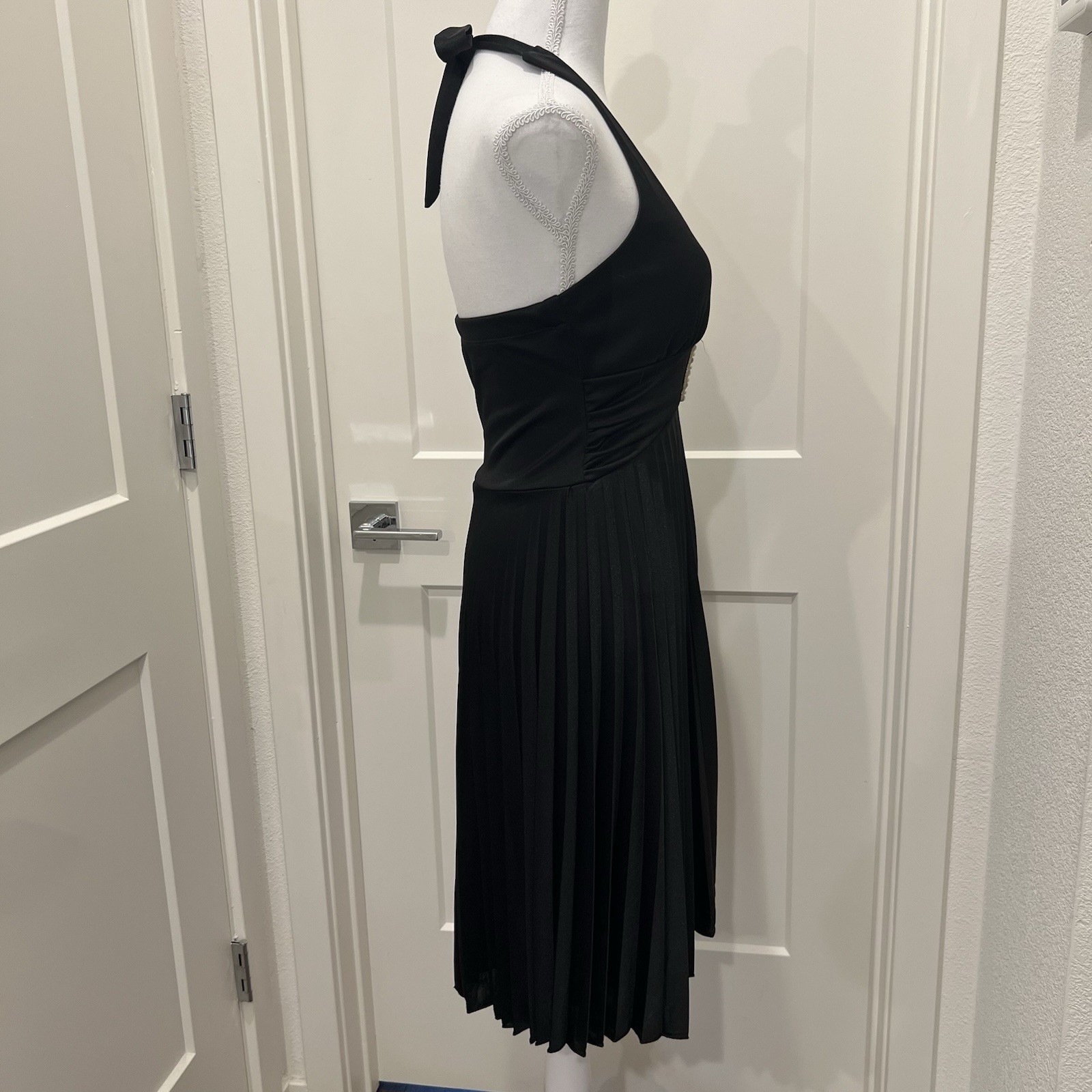 Speechless Y2K Black Satin Pleated Halter Dress Crystal Buckle Size S