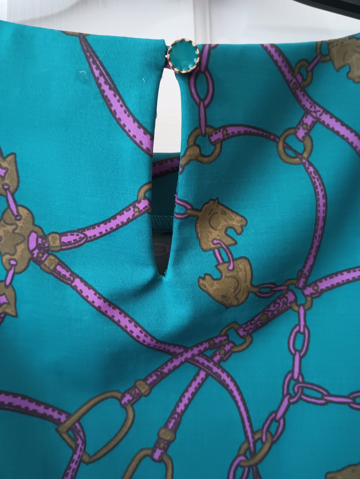 Britt by Britt Ryan Equestrian Shift Dress Horse Bit & Bridle Print Aqua Small