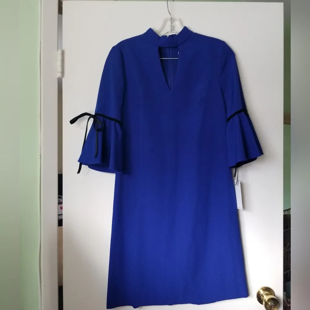 NWT, Julia Jordan Womens Cobalt Blue Short Bell-Sleeve Choker Sheath Dress