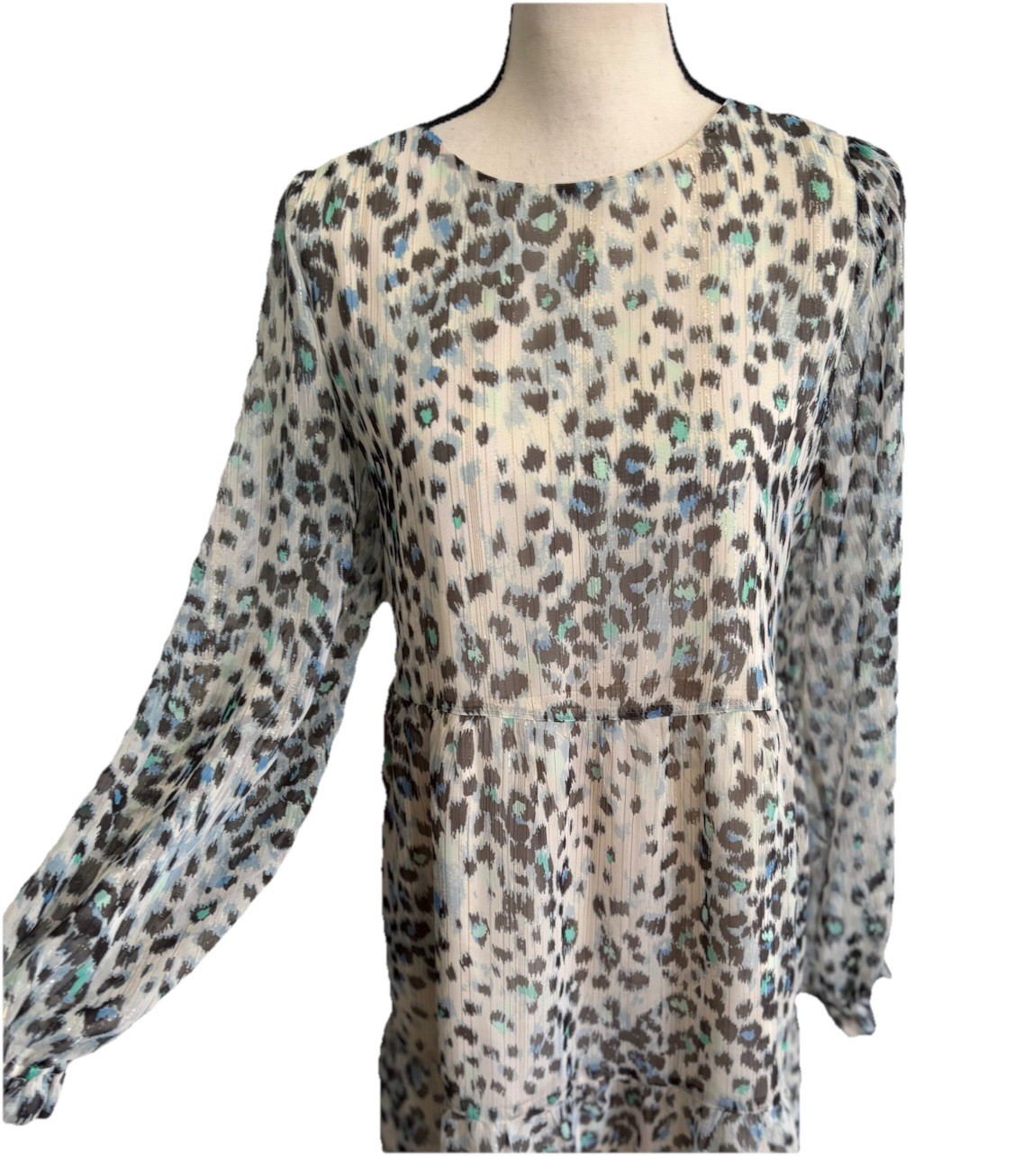 Ann Taylor Loft Shift Dress Gray Blue Green Animal Print Lined Lightweight Large