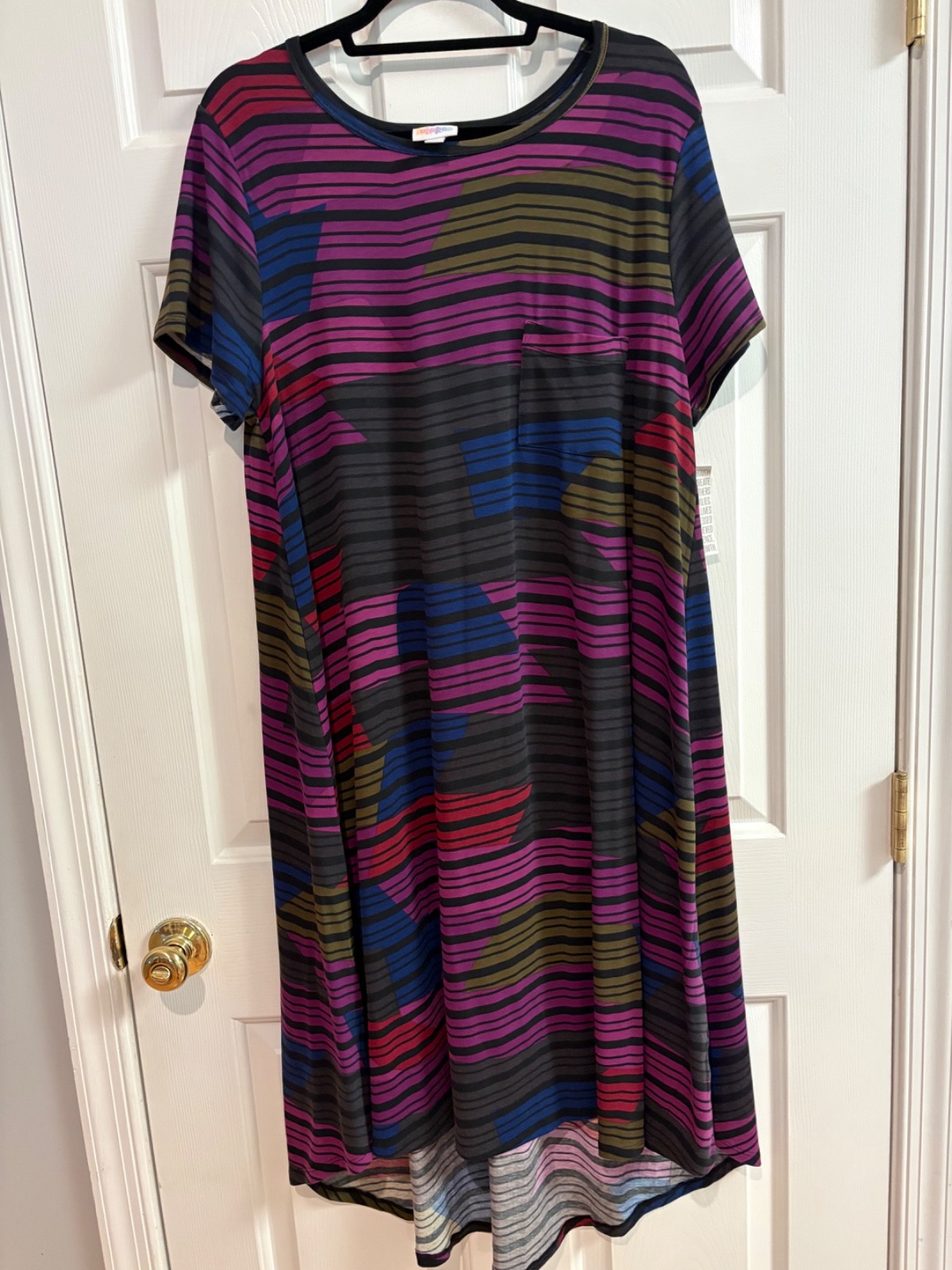 LuLaRoe NWT Carly dress XL (16-18); colorful, geometric-striped pattern