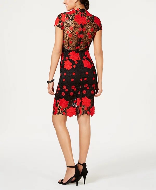 LAUNDRY by SHELLI SEGAL Lace Mock Neck Floral Sheath Cocktail Party Dress, 2