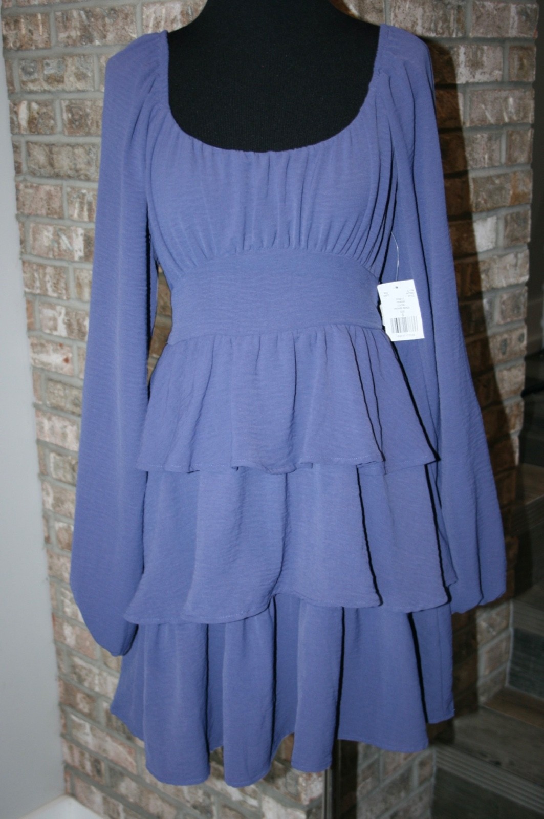 NEW Originality Womens Indigo Blue Long Sleeve Babydoll Tiered Dress SZ S